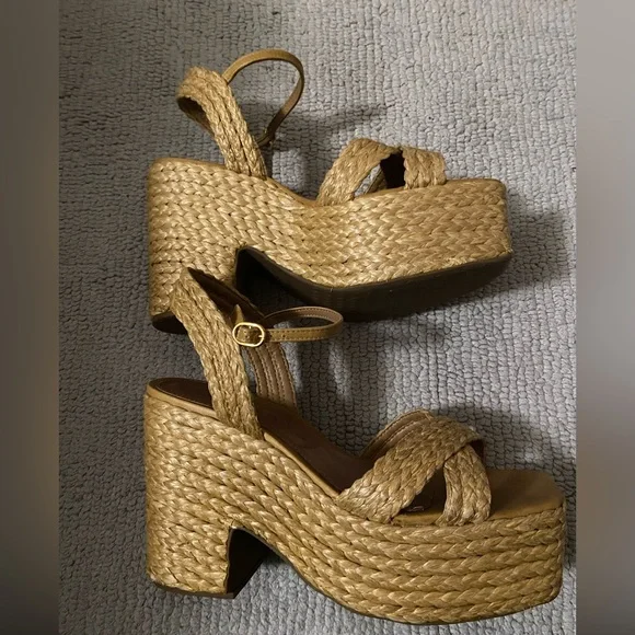 Woven Platform Sandals - Natural Straw - Picture 2 of 6